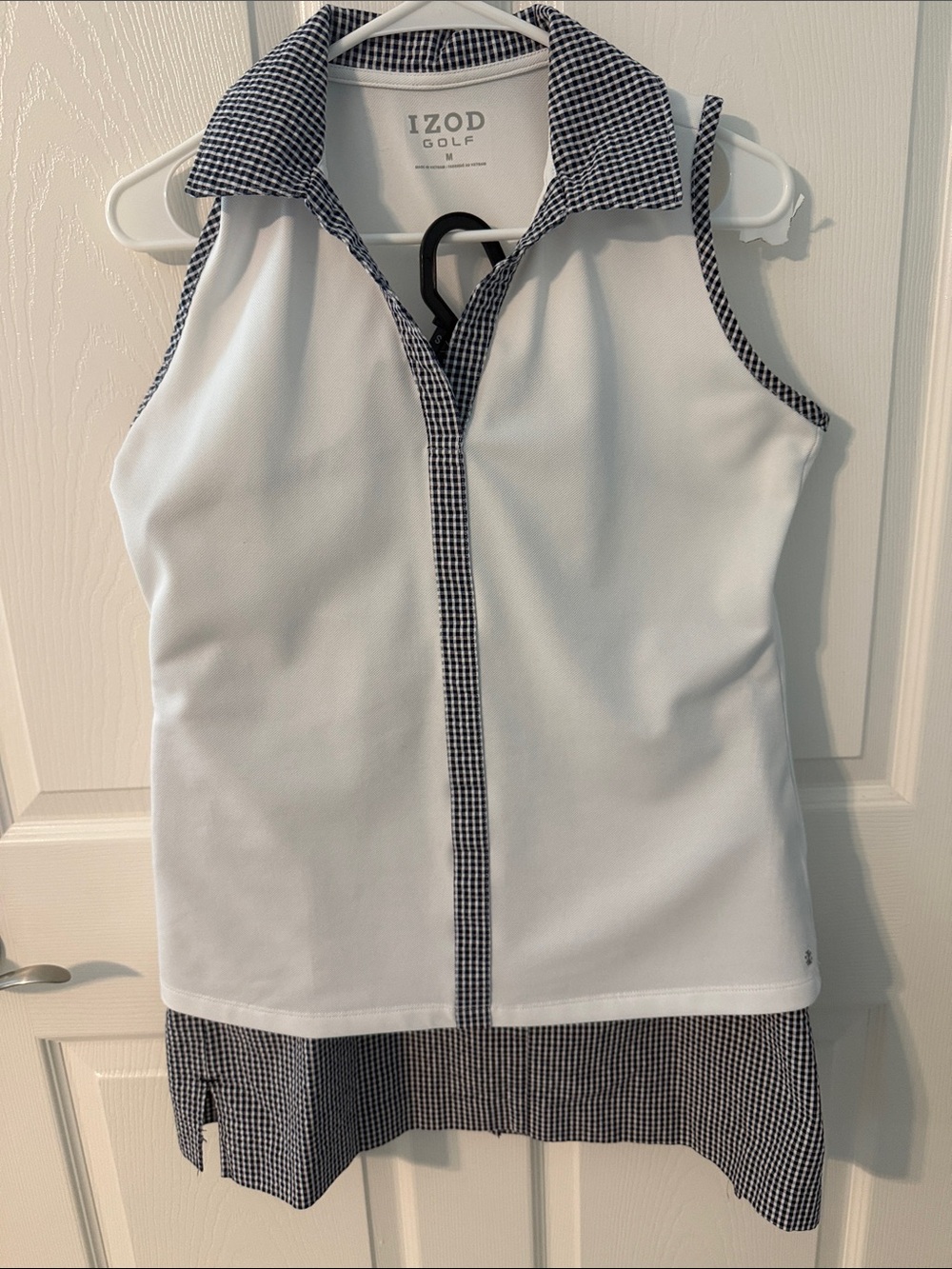 Izod White Sleeveless Golf Polo with Black Gingham Trim with Matching Skort